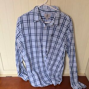 Timberland Men's Casual Plaid Shirt in Blue and White